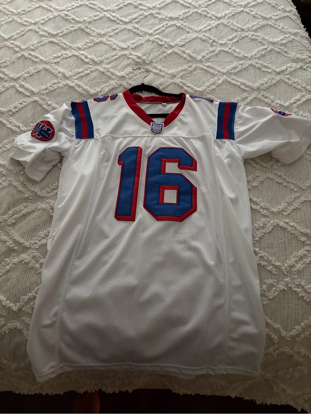 White #16 Shane Falco Football Jersey with Blue & Red Accents